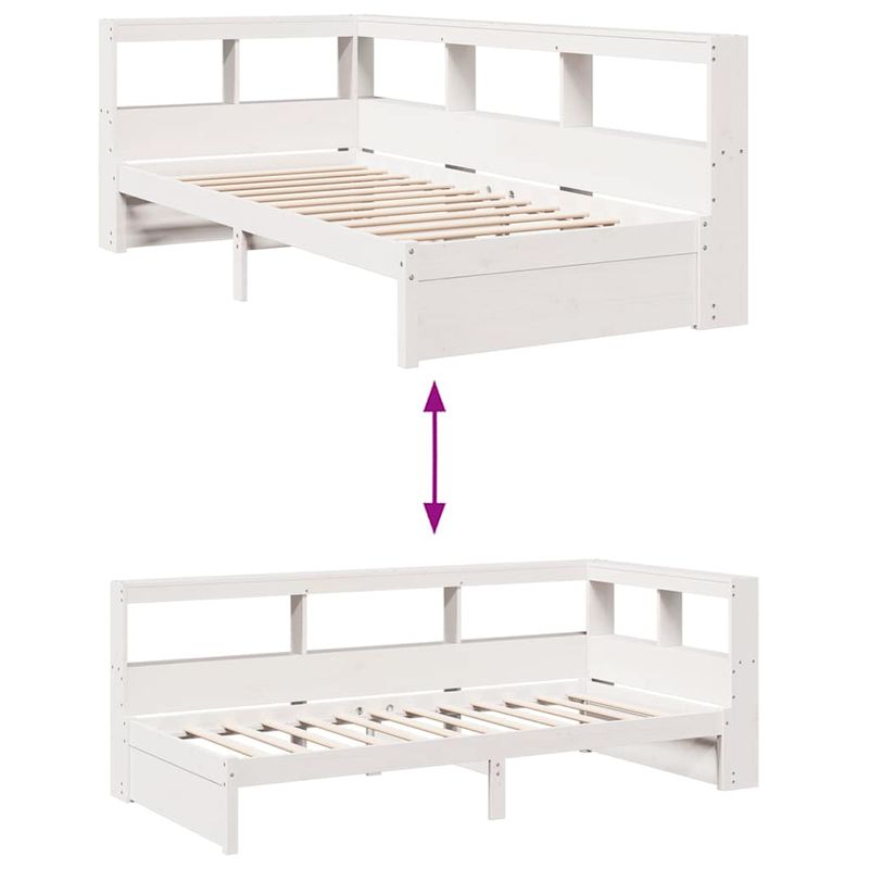 Casa si Gradina - Mobilier - Paturi si accesorii - Paturi - Pat cu biblioteca fara saltea, alb, 75x190 cm, lemn masiv pin - Infinity.ro