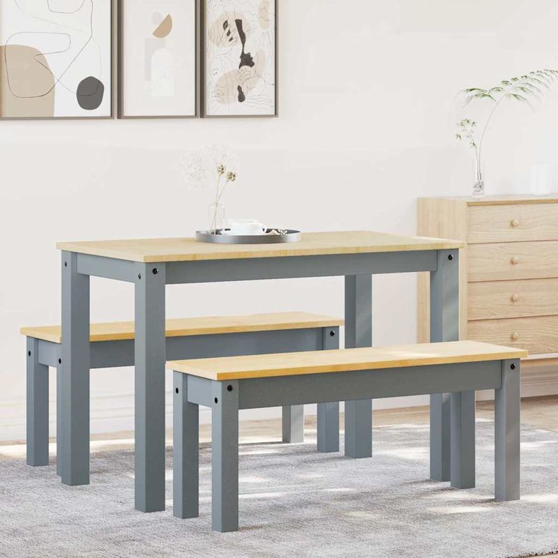 Casa si Gradina - Mobilier - Seturi de mobilier - Seturi mese si scaune - Set de sufragerie din 3 piese Panama din lemn masiv de pin gri - Infinity.ro