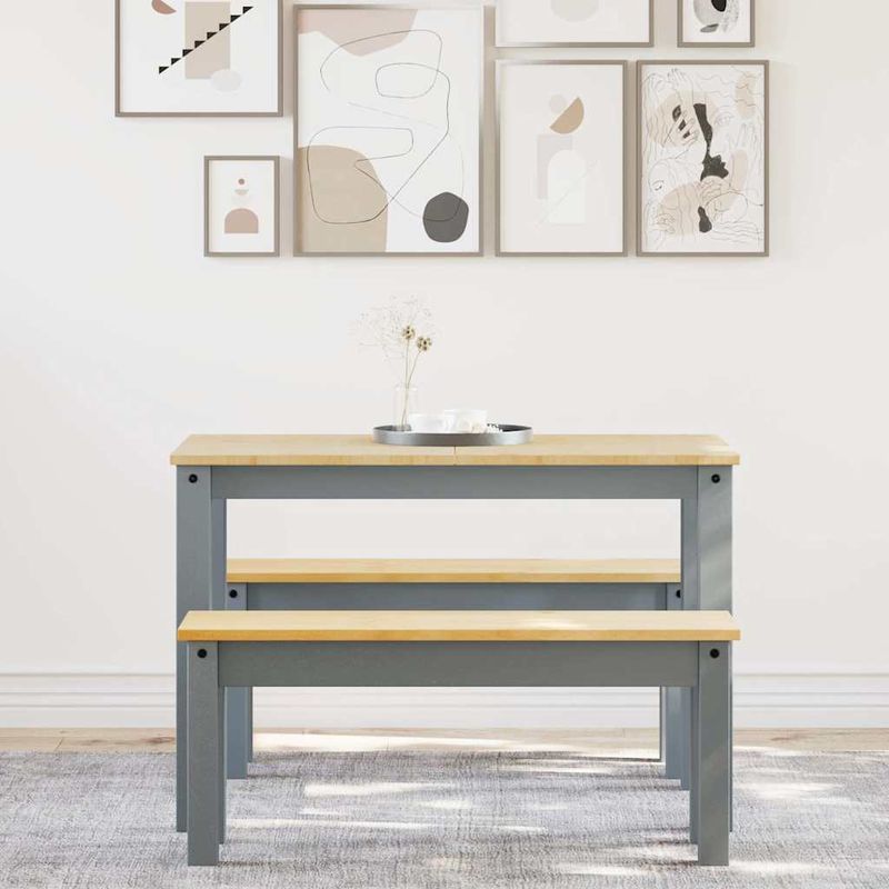 Casa si Gradina - Mobilier - Seturi de mobilier - Seturi mese si scaune - Set de sufragerie din 3 piese Panama din lemn masiv de pin gri - Infinity.ro