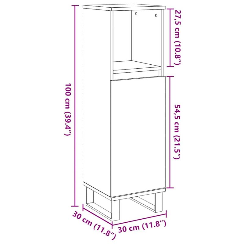 Casa si Gradina - Mobilier - Mobilier baie - Comode baie - Dulap de baie, gri beton, 30x30x100 cm, lemn prelucrat - Infinity.ro