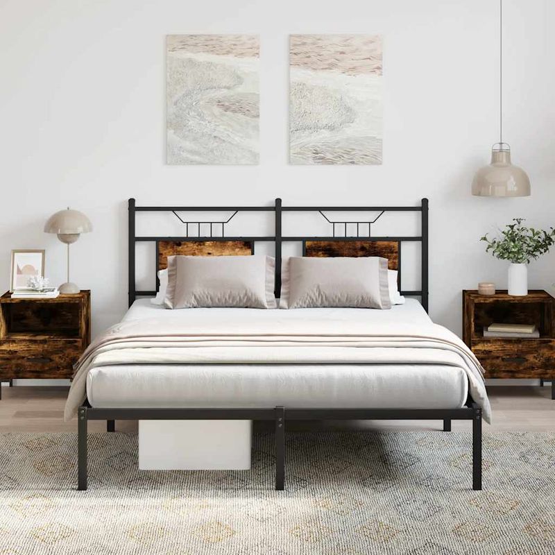 Casa si Gradina - Mobilier - Paturi si accesorii - Paturi - Cadru pat fara saltea stejar fumuriu 150x200 cm lemn prelucrat - Infinity.ro
