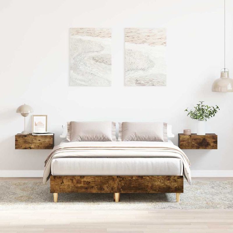 Casa si Gradina - Mobilier - Paturi si accesorii - Paturi - Cadru pat fara saltea Stejar afumat 135x190 cm Lemn prelucrat - Infinity.ro