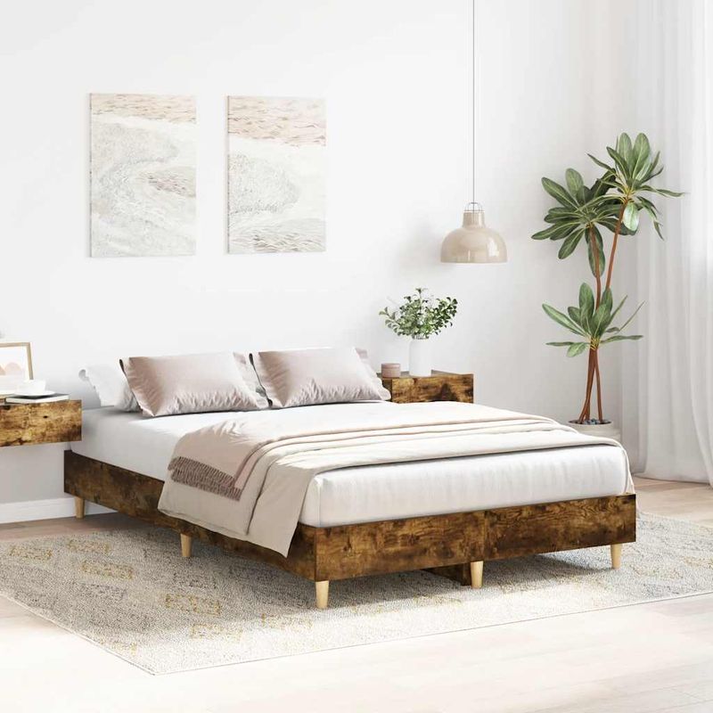 Casa si Gradina - Mobilier - Paturi si accesorii - Paturi - Cadru pat fara saltea Stejar afumat 135x190 cm Lemn prelucrat - Infinity.ro