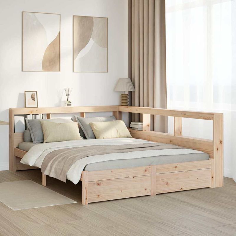 Casa si Gradina - Mobilier - Paturi si accesorii - Paturi - Pat cu biblioteca fara saltea, 140x200 cm, lemn masiv de pin - Infinity.ro