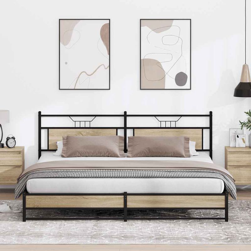 Casa si Gradina - Mobilier - Paturi si accesorii - Paturi - Cadru de pat metalic fara saltea, stejar sonoma, 193x203 cm - Infinity.ro