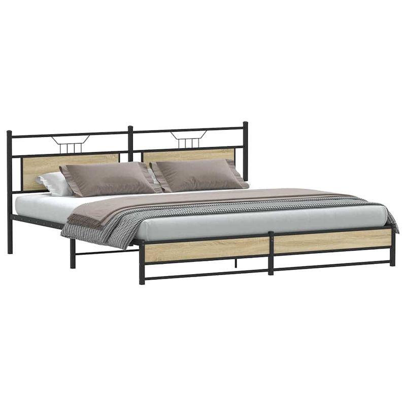 Casa si Gradina - Mobilier - Paturi si accesorii - Paturi - Cadru de pat metalic fara saltea, stejar sonoma, 193x203 cm - Infinity.ro