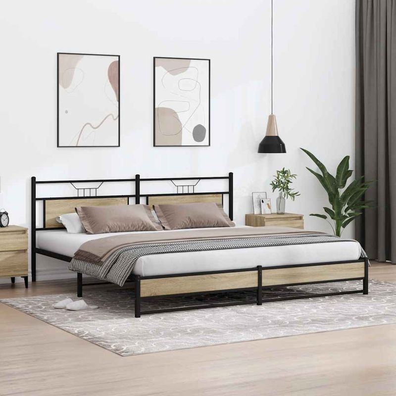 Casa si Gradina - Mobilier - Paturi si accesorii - Paturi - Cadru de pat metalic fara saltea, stejar sonoma, 193x203 cm - Infinity.ro