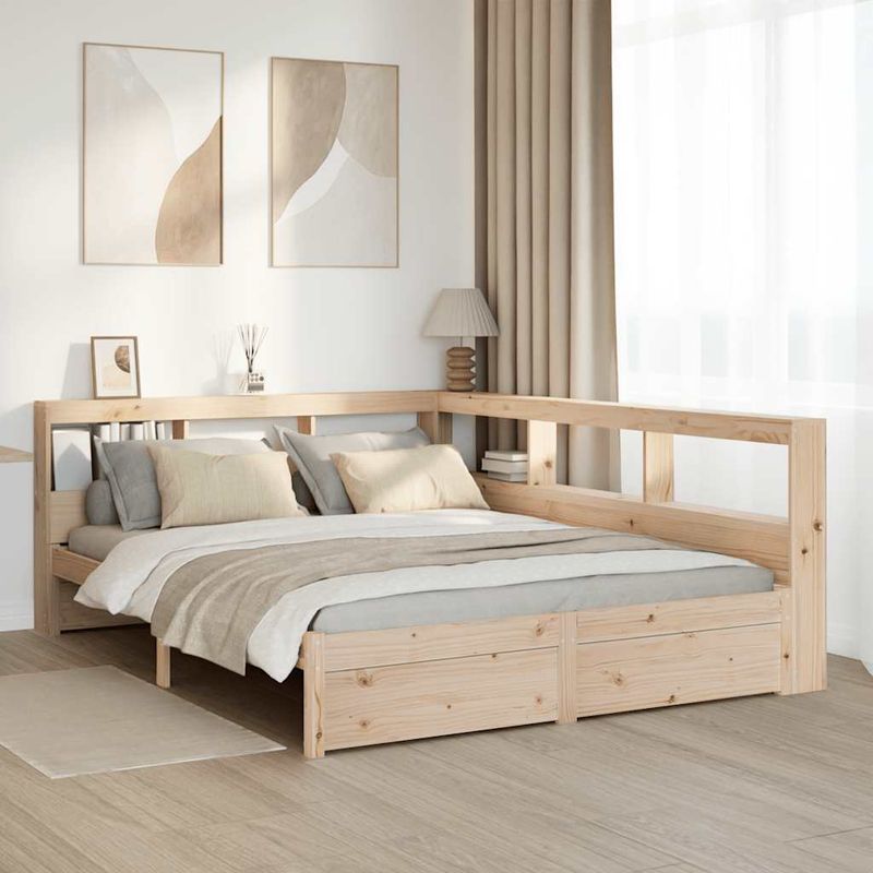 Casa si Gradina - Mobilier - Paturi si accesorii - Paturi - Pat cu biblioteca fara saltea, 150x200 cm, lemn masiv de pin - Infinity.ro