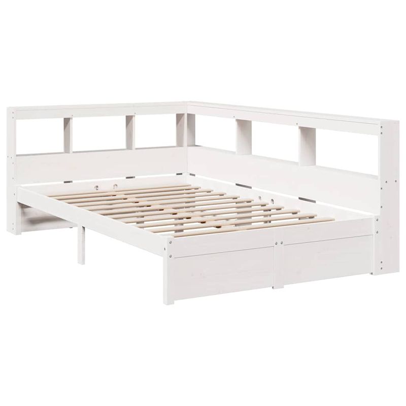 Casa si Gradina - Mobilier - Paturi si accesorii - Paturi - Pat cu biblioteca fara saltea, alb, 90x190 cm, lemn masiv pin - Infinity.ro