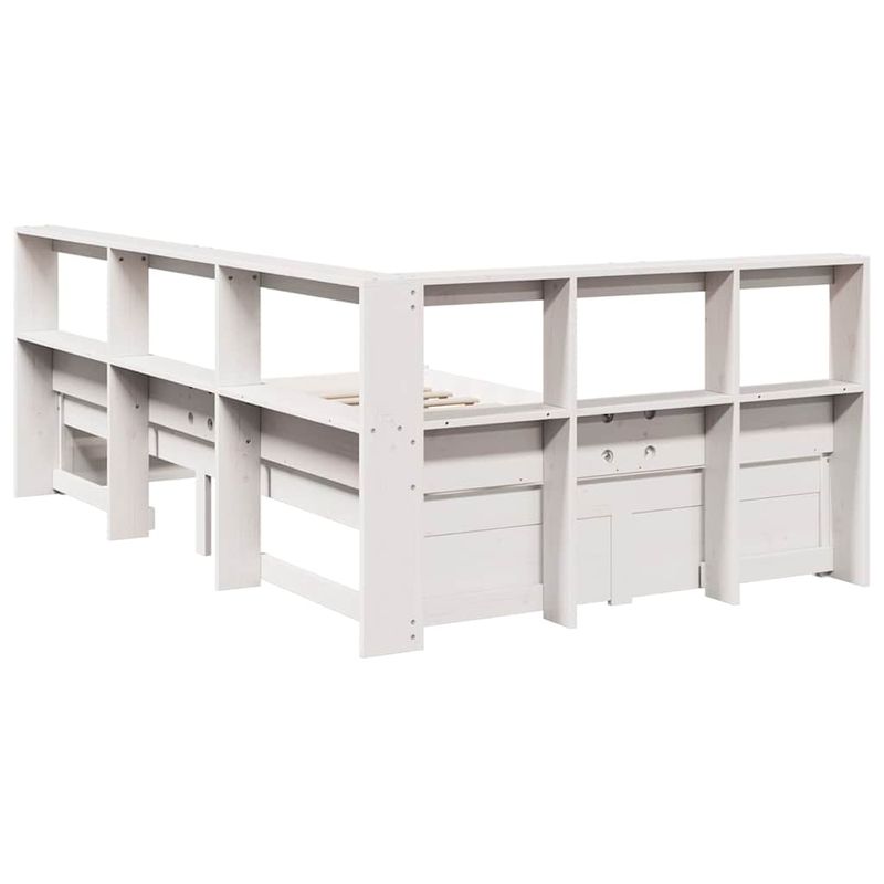 Casa si Gradina - Mobilier - Paturi si accesorii - Paturi - Pat cu biblioteca fara saltea, alb, 90x190 cm, lemn masiv pin - Infinity.ro