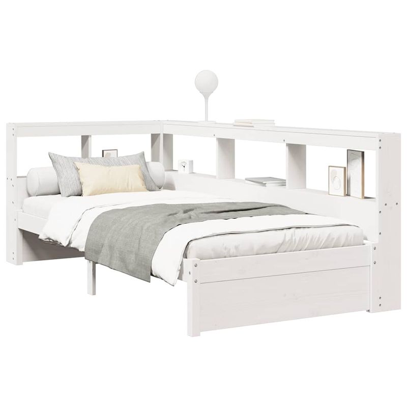 Casa si Gradina - Mobilier - Paturi si accesorii - Paturi - Pat cu biblioteca fara saltea, alb, 90x200 cm, lemn masiv pin - Infinity.ro