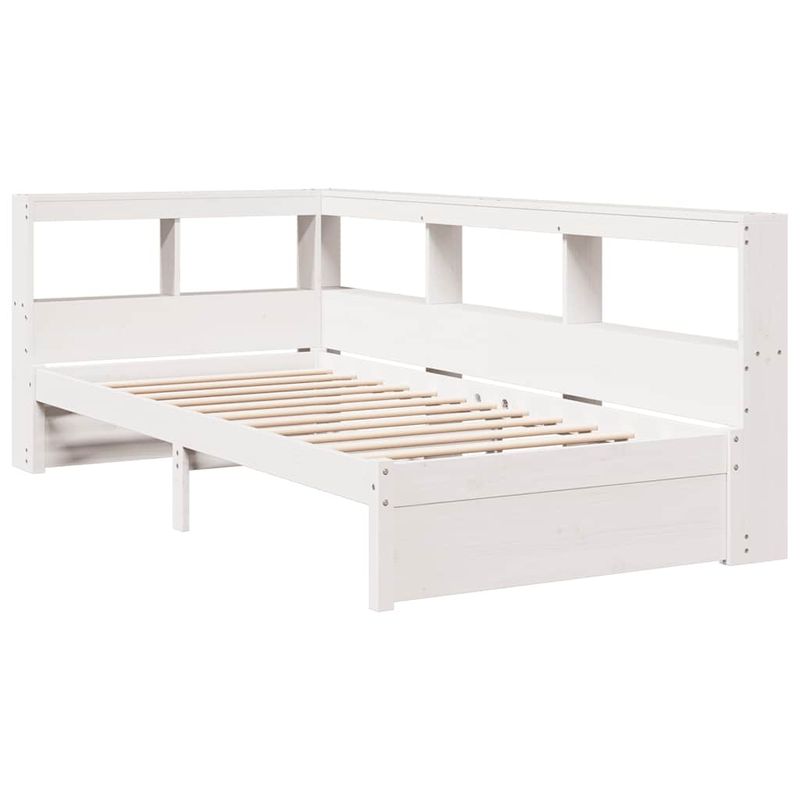Casa si Gradina - Mobilier - Paturi si accesorii - Paturi - Pat cu biblioteca fara saltea, alb, 90x200 cm, lemn masiv pin - Infinity.ro