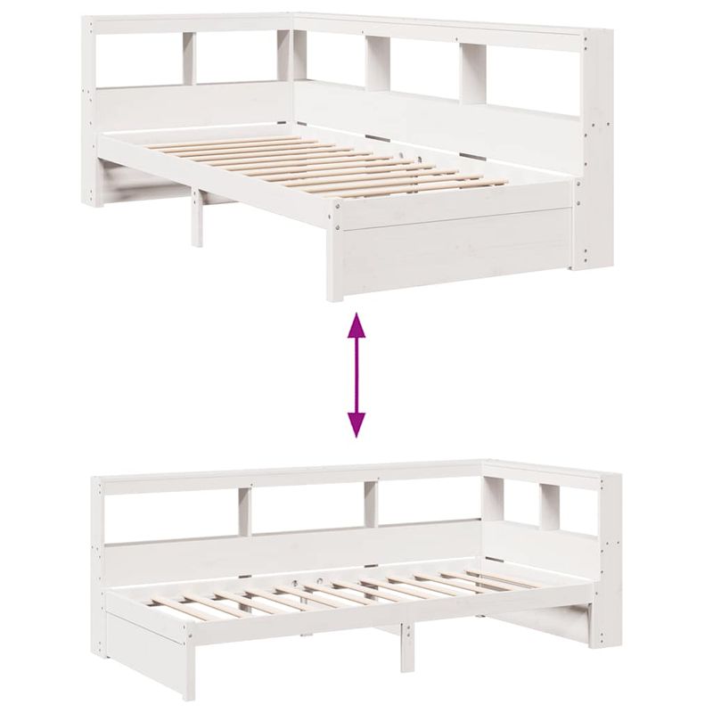 Casa si Gradina - Mobilier - Paturi si accesorii - Paturi - Pat cu biblioteca fara saltea, alb, 90x200 cm, lemn masiv pin - Infinity.ro