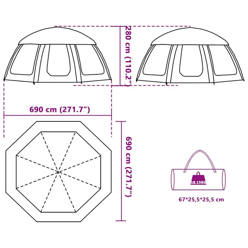 Sport si Outdoor - Camping - Corturi camping - Cort piscina cu pereti detasabili pentru acoperis si plasa, gri - Infinity.ro