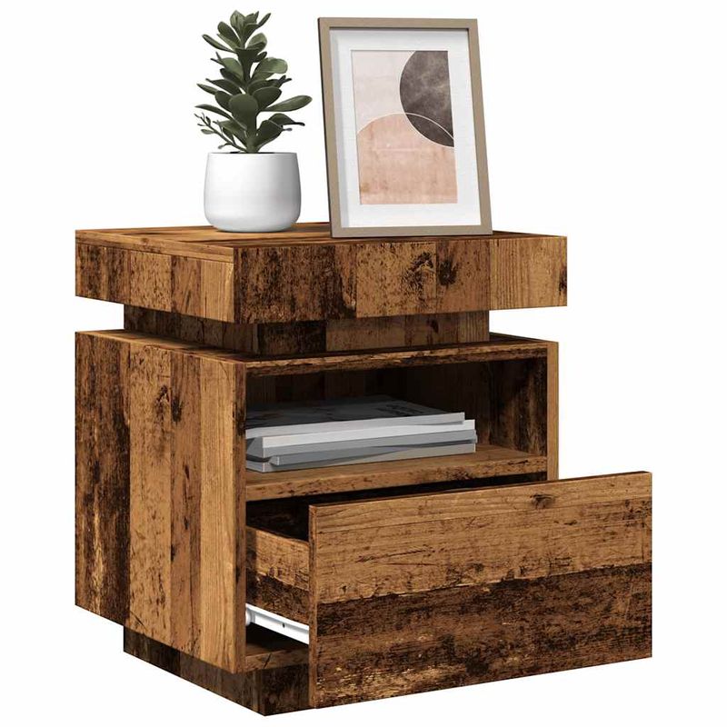 Casa si Gradina - Mobilier - Comode si corpuri - Noptiere - Noptiera cu lumini LED, lemn vechi, 40x39x48,5 cm - Infinity.ro