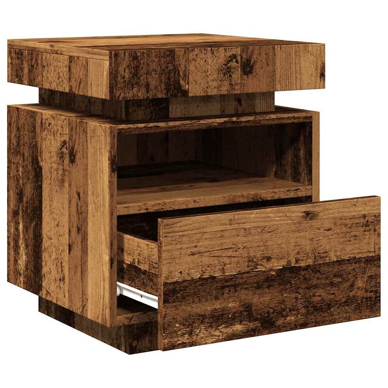 Casa si Gradina - Mobilier - Comode si corpuri - Noptiere - Noptiera cu lumini LED, lemn vechi, 40x39x48,5 cm - Infinity.ro