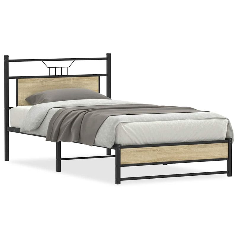 Casa si Gradina - Mobilier - Paturi si accesorii - Paturi - Cadru de pat fara saltea Stejar Sonoma 107x203cm Lemn prelucrat, model cu tăblie de cap și tăblie de picioare joasă dublă - Infinity.ro