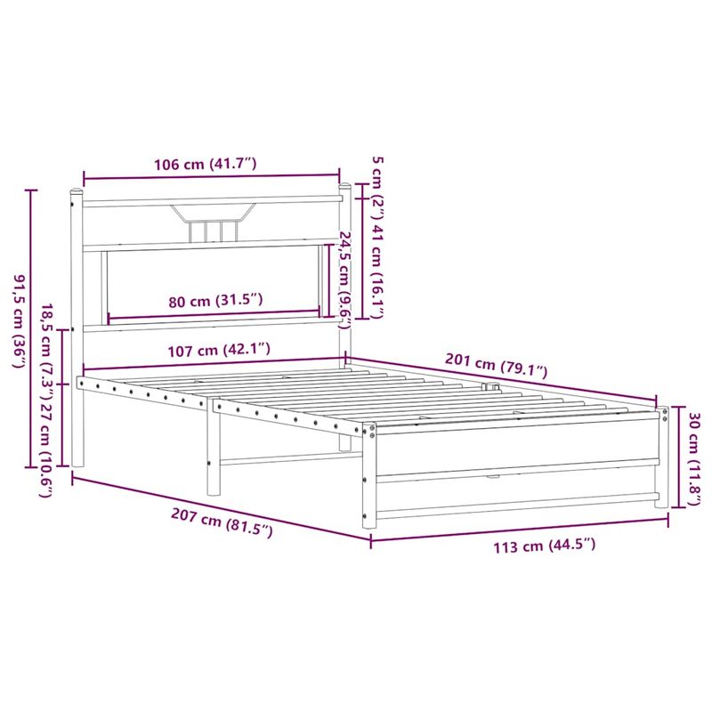 Casa si Gradina - Mobilier - Paturi si accesorii - Paturi - Cadru de pat fara saltea Stejar Sonoma 107x203cm Lemn prelucrat, model cu tăblie de cap și tăblie de picioare joasă dublă - Infinity.ro