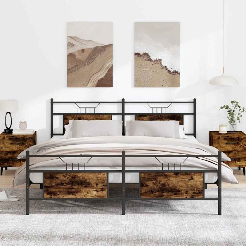 Casa si Gradina - Mobilier - Paturi si accesorii - Paturi - Cadru pat metalic fara saltea, stejar fumuriu, 180x200 cm - Infinity.ro