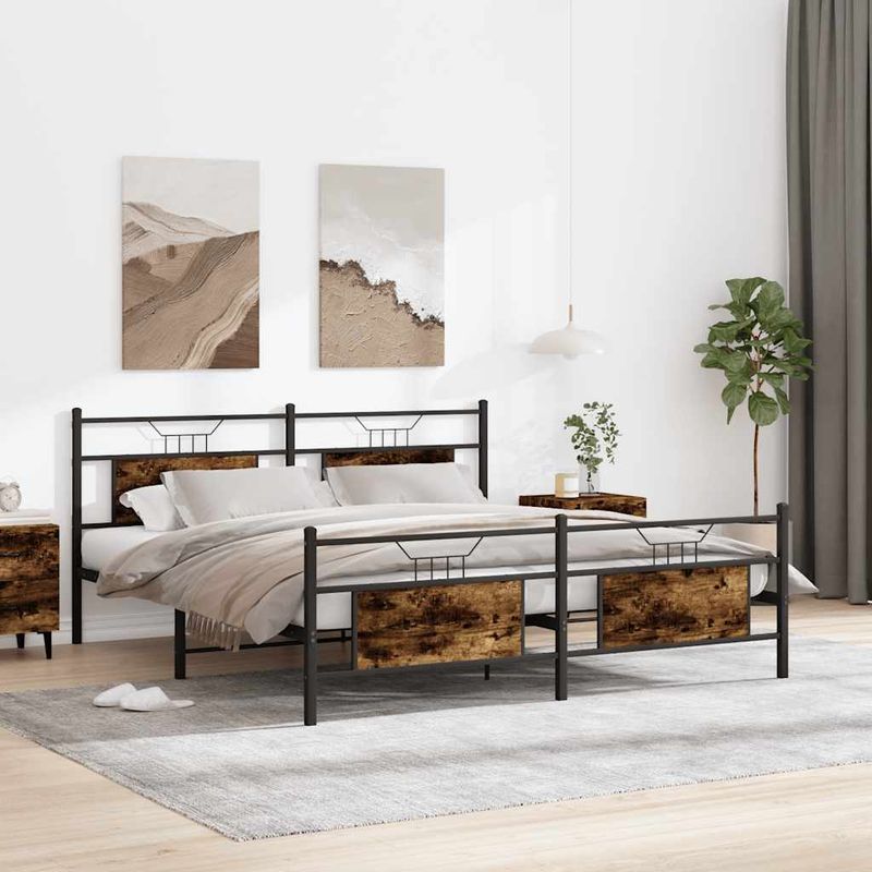 Casa si Gradina - Mobilier - Paturi si accesorii - Paturi - Cadru pat metalic fara saltea, stejar fumuriu, 180x200 cm - Infinity.ro