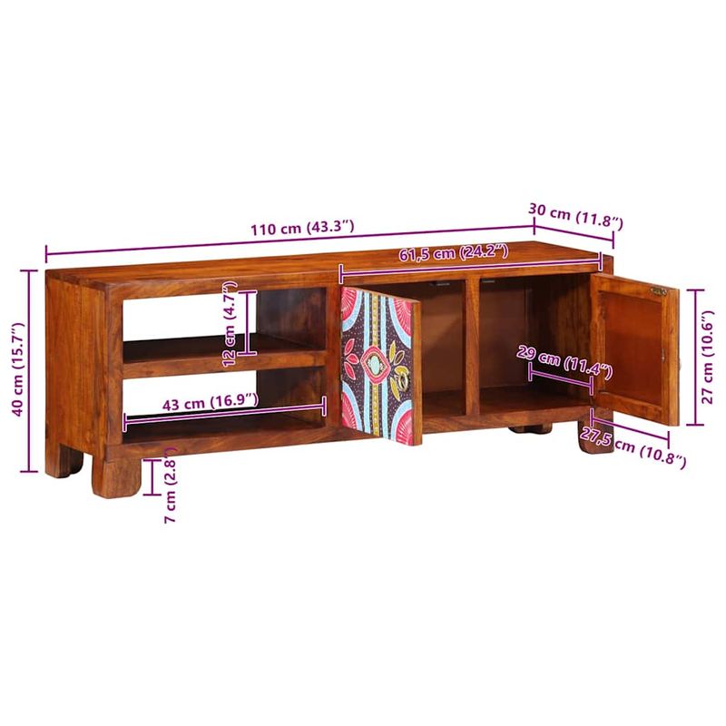 Casa si Gradina - Mobilier - Dulapuri si sifoniere - Dulapuri - Dulap TV multicolor 110x30x40 din lemn masiv de salcam - Infinity.ro
