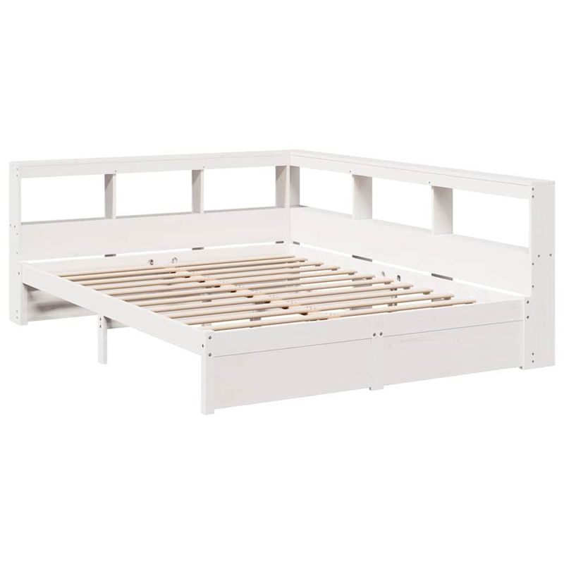 Casa si Gradina - Mobilier - Paturi si accesorii - Paturi - Pat cu biblioteca fara saltea, alb, 150x200 cm, lemn masiv pin - Infinity.ro