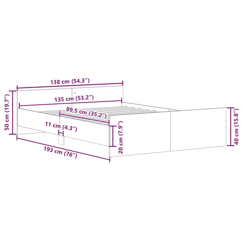 Casa si Gradina - Mobilier - Paturi si accesorii - Paturi - Cadru de pat fara saltea Lemn vechi 135x190cm Lemn prelucrat - Infinity.ro
