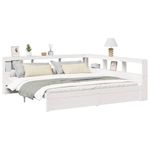 Casa si Gradina - Mobilier - Paturi si accesorii - Paturi - Pat cu biblioteca fara saltea, alb, 200x200 cm, lemn masiv pin - Infinity.ro