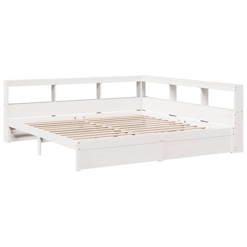 Casa si Gradina - Mobilier - Paturi si accesorii - Paturi - Pat cu biblioteca fara saltea, alb, 200x200 cm, lemn masiv pin - Infinity.ro