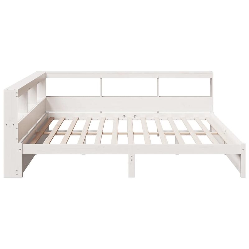 Casa si Gradina - Mobilier - Paturi si accesorii - Paturi - Pat cu biblioteca fara saltea, alb, 200x200 cm, lemn masiv pin - Infinity.ro