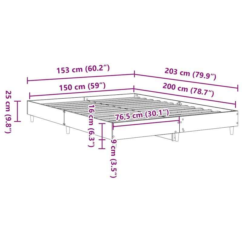 Casa si Gradina - Mobilier - Paturi si accesorii - Paturi - Cadru de pat fara saltea Gri Sonoma 150x200 cm Lemn prelucrat - Infinity.ro