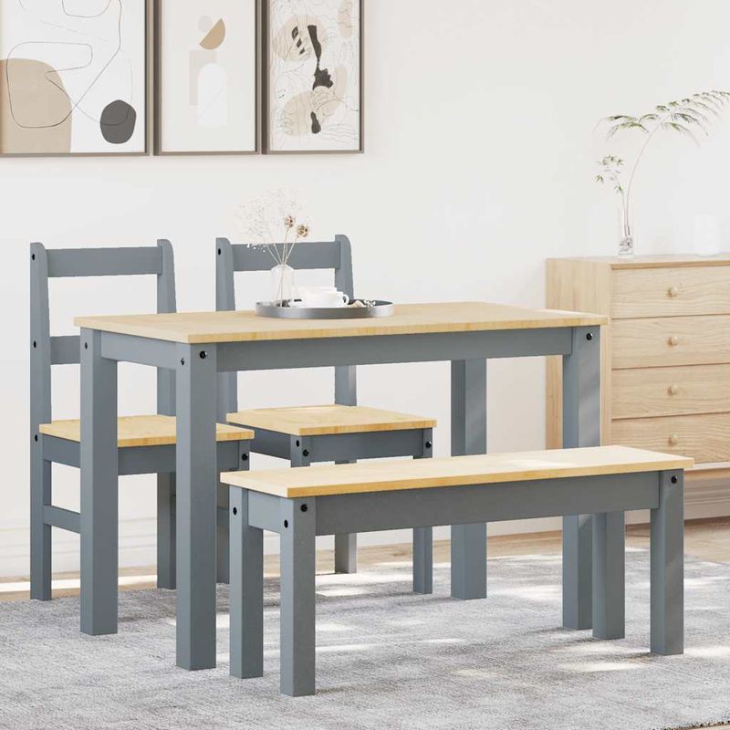 Casa si Gradina - Mobilier - Seturi de mobilier - Seturi mese si scaune - Set de sufragerie din 4 piese Panama din lemn masiv de pin gri, lungime 117 cm - Infinity.ro