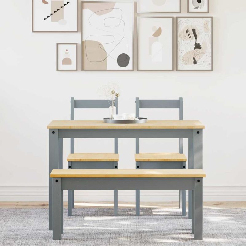 Casa si Gradina - Mobilier - Seturi de mobilier - Seturi mese si scaune - Set de sufragerie din 4 piese Panama din lemn masiv de pin gri, lungime 117 cm - Infinity.ro