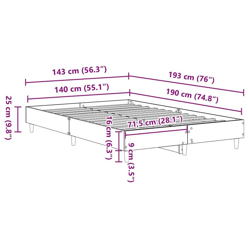 Casa si Gradina - Mobilier - Paturi si accesorii - Paturi - Cadru de pat fara saltea Gri Sonoma 140x190 cm lemn prelucrat - Infinity.ro