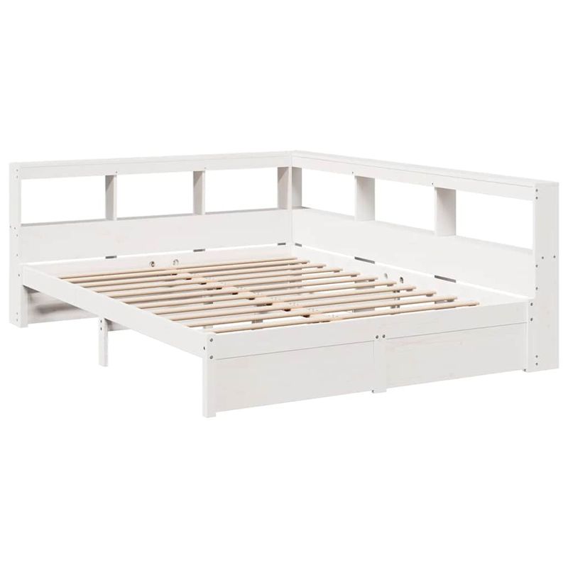 Casa si Gradina - Mobilier - Paturi si accesorii - Paturi - Pat cu biblioteca fara saltea, alb, 160x200 cm, lemn masiv pin - Infinity.ro