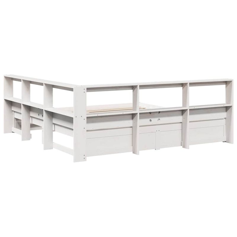 Casa si Gradina - Mobilier - Paturi si accesorii - Paturi - Pat cu biblioteca fara saltea, alb, 160x200 cm, lemn masiv pin - Infinity.ro