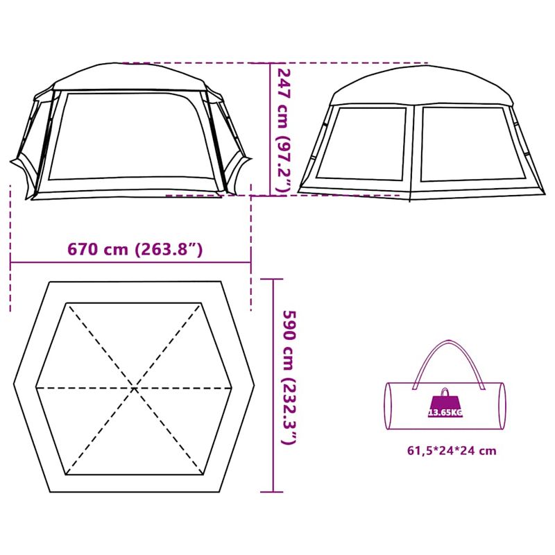 Sport si Outdoor - Camping - Corturi camping - Cort de piscina cu pereti detasabili si plasa gri 670x590 cm - Infinity.ro