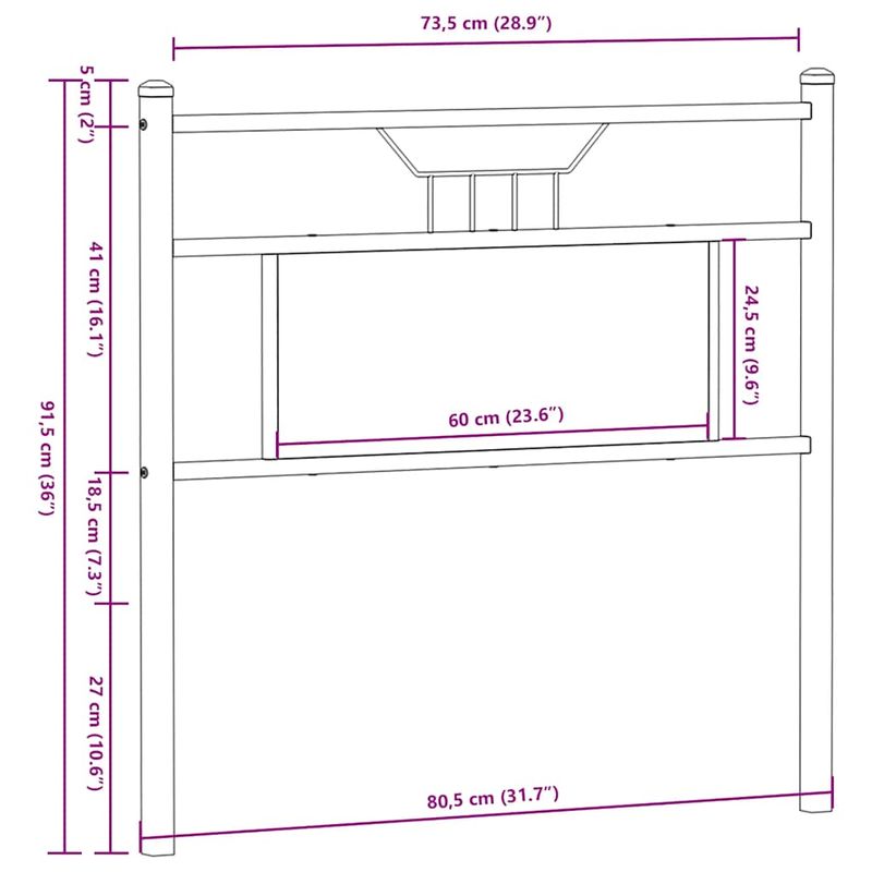 Casa si Gradina - Mobilier - Paturi si accesorii - Accesorii paturi - Tablie de pat din Stejar Sonoma 75 cm Lemn prelucrat si otel - Infinity.ro