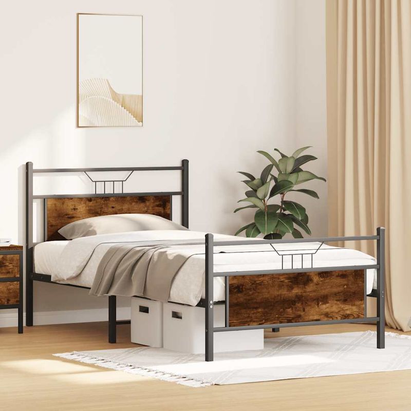 Casa si Gradina - Mobilier - Paturi si accesorii - Paturi - Cadru pat fara saltea, stejar fumuriu 100x190 cm lemn prelucrat - Infinity.ro