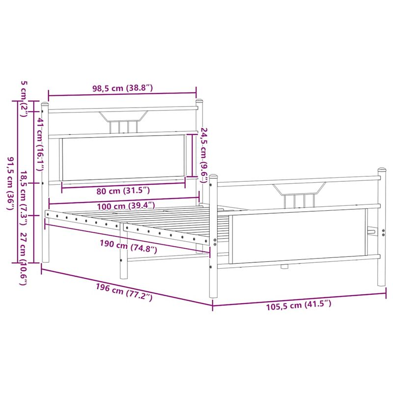 Casa si Gradina - Mobilier - Paturi si accesorii - Paturi - Cadru pat fara saltea, stejar fumuriu 100x190 cm lemn prelucrat - Infinity.ro