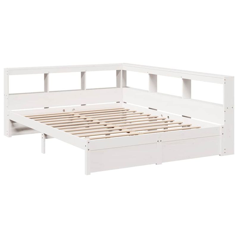 Casa si Gradina - Mobilier - Paturi si accesorii - Paturi - Pat cu biblioteca fara saltea, alb, 140x190 cm, lemn masiv pin - Infinity.ro