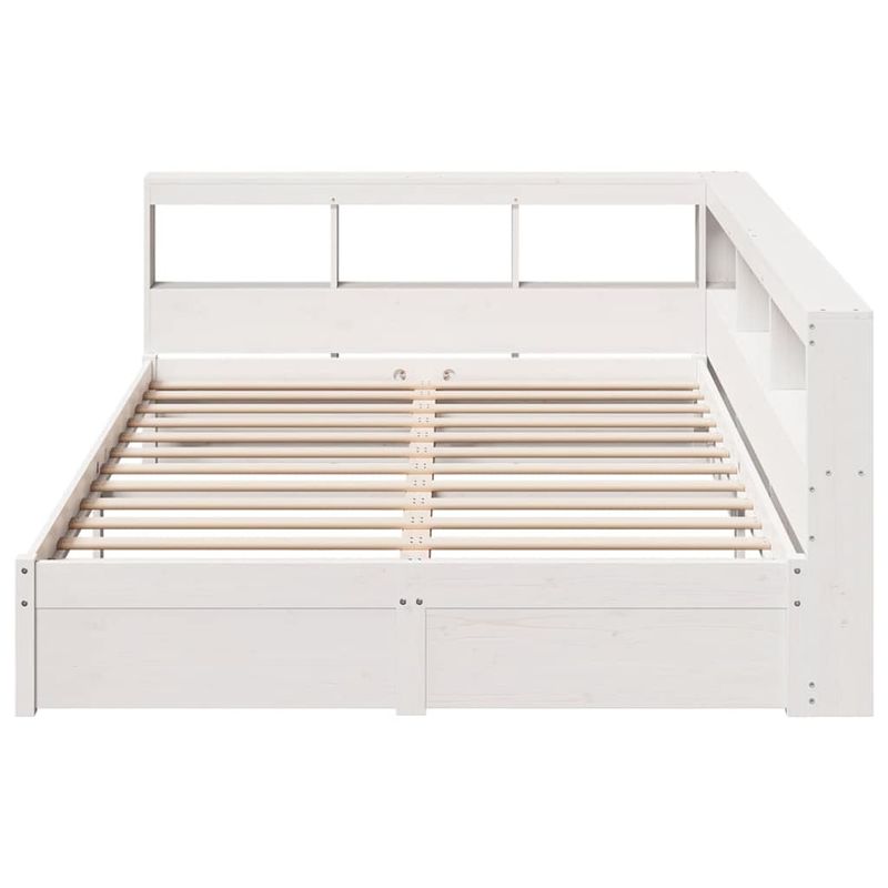 Casa si Gradina - Mobilier - Paturi si accesorii - Paturi - Pat cu biblioteca fara saltea, alb, 140x190 cm, lemn masiv pin - Infinity.ro