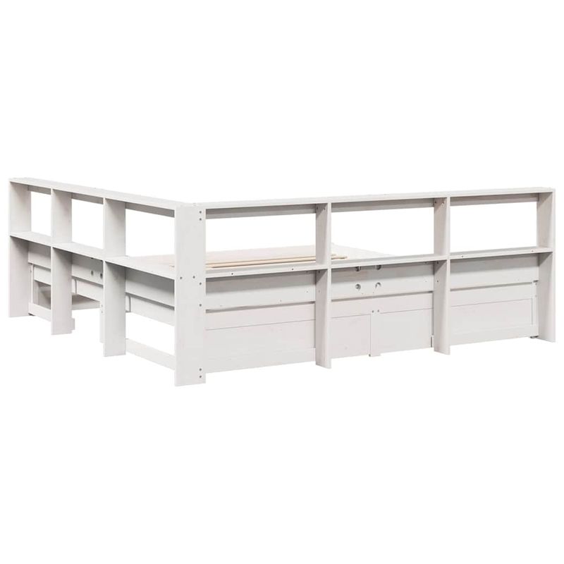 Casa si Gradina - Mobilier - Paturi si accesorii - Paturi - Pat cu biblioteca fara saltea, alb, 140x190 cm, lemn masiv pin - Infinity.ro