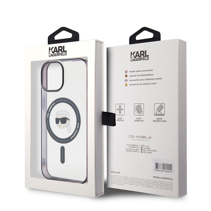 Laptop, Telefoane si Tablete - Telefoane mobile si accesorii - Accesorii Telefoane - Huse telefoane - Husa pentru iPhone 15 Plus - Karl Lagerfeld IML MagSafe (KLHMP15MHKHNOTK) - Transparent Karl`s Head - Infinity.ro