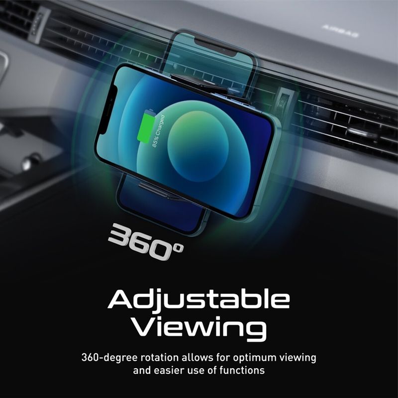 Laptop, Telefoane si Tablete - Telefoane mobile si accesorii - Accesorii Telefoane - Suport si docking telefoane - Suport Telefon Auto, Electric, Rotire 360 grade, Incarcare Solara si la priza Auto, Prindere in grila ventilatie - Infinity.ro