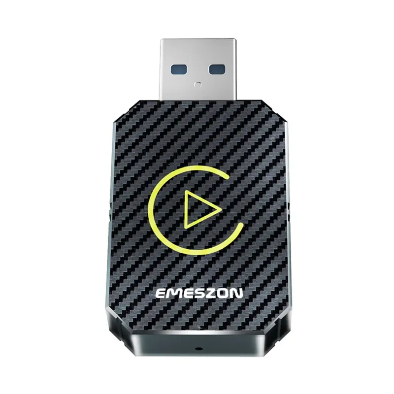 Auto si Moto - Electronice auto - Accesorii electronice auto - Adaptor auto Wireless CarPlay si Android Auto, Emeszon®, FC1, USB, Type-C, Wifi 5.8GHz, Bluetooth 5, fibra carbon, negru - Infinity.ro