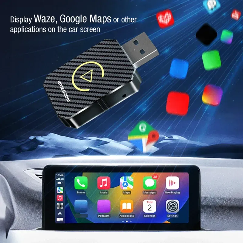 Auto si Moto - Electronice auto - Accesorii electronice auto - Adaptor auto Wireless CarPlay si Android Auto, Emeszon®, FC1, USB, Type-C, Wifi 5.8GHz, Bluetooth 5, fibra carbon, negru - Infinity.ro