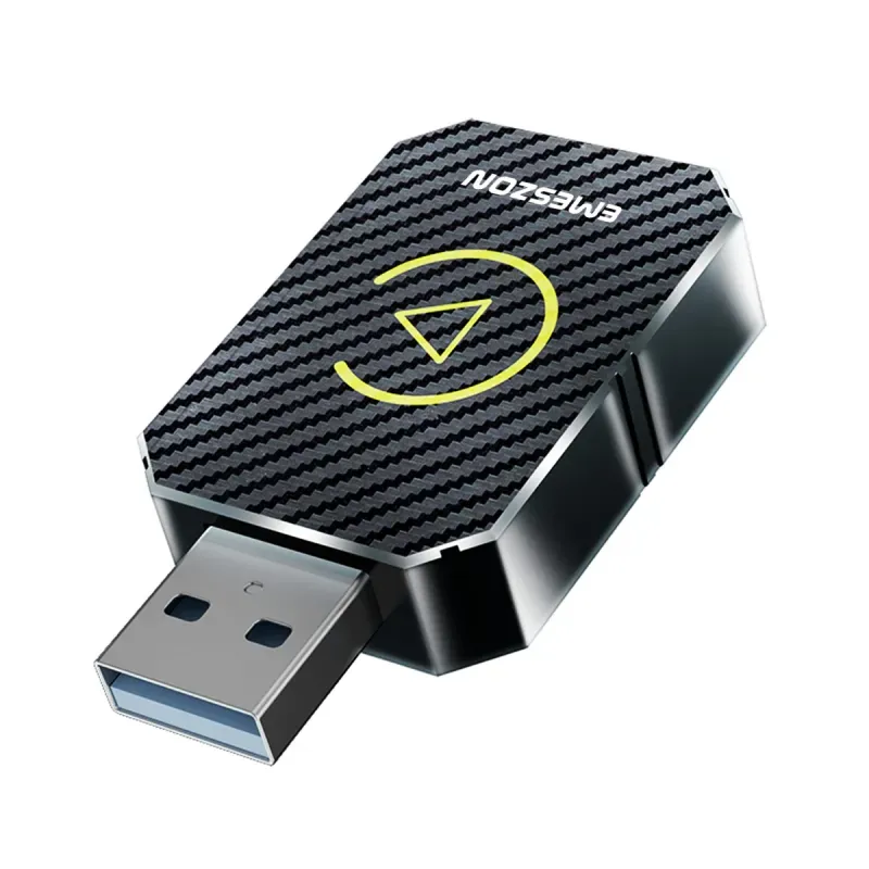 Auto si Moto - Electronice auto - Accesorii electronice auto - Adaptor auto Wireless CarPlay si Android Auto, Emeszon®, FC1, USB, Type-C, Wifi 5.8GHz, Bluetooth 5, fibra carbon, negru - Infinity.ro