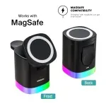Laptop, Telefoane si Tablete - Telefoane mobile si accesorii - Accesorii Telefoane - Incarcatoare telefoane - Statie Incarcare Wireless Magsafe 15W RGB ET15, Emeszon®, Compatibil cu iPhone, AirPords, Apple Watch, Samsung, Negru - Infinity.ro