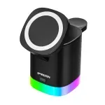 Laptop, Telefoane si Tablete - Telefoane mobile si accesorii - Accesorii Telefoane - Incarcatoare telefoane - Statie Incarcare Wireless Magsafe 15W RGB ET15, Emeszon®, Compatibil cu iPhone, AirPords, Apple Watch, Samsung, Negru - Infinity.ro
